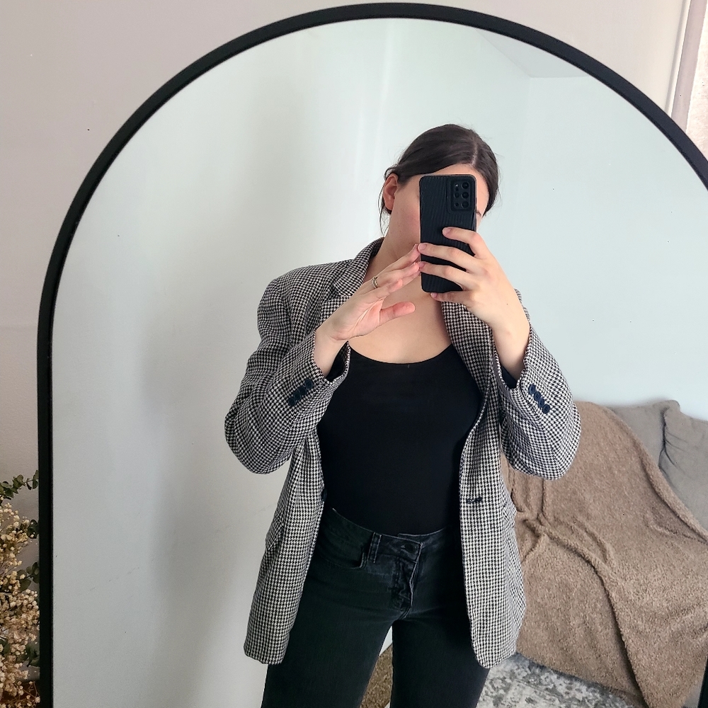 LAUREN BY RALPH LAUREN houndstooth blazer black and white